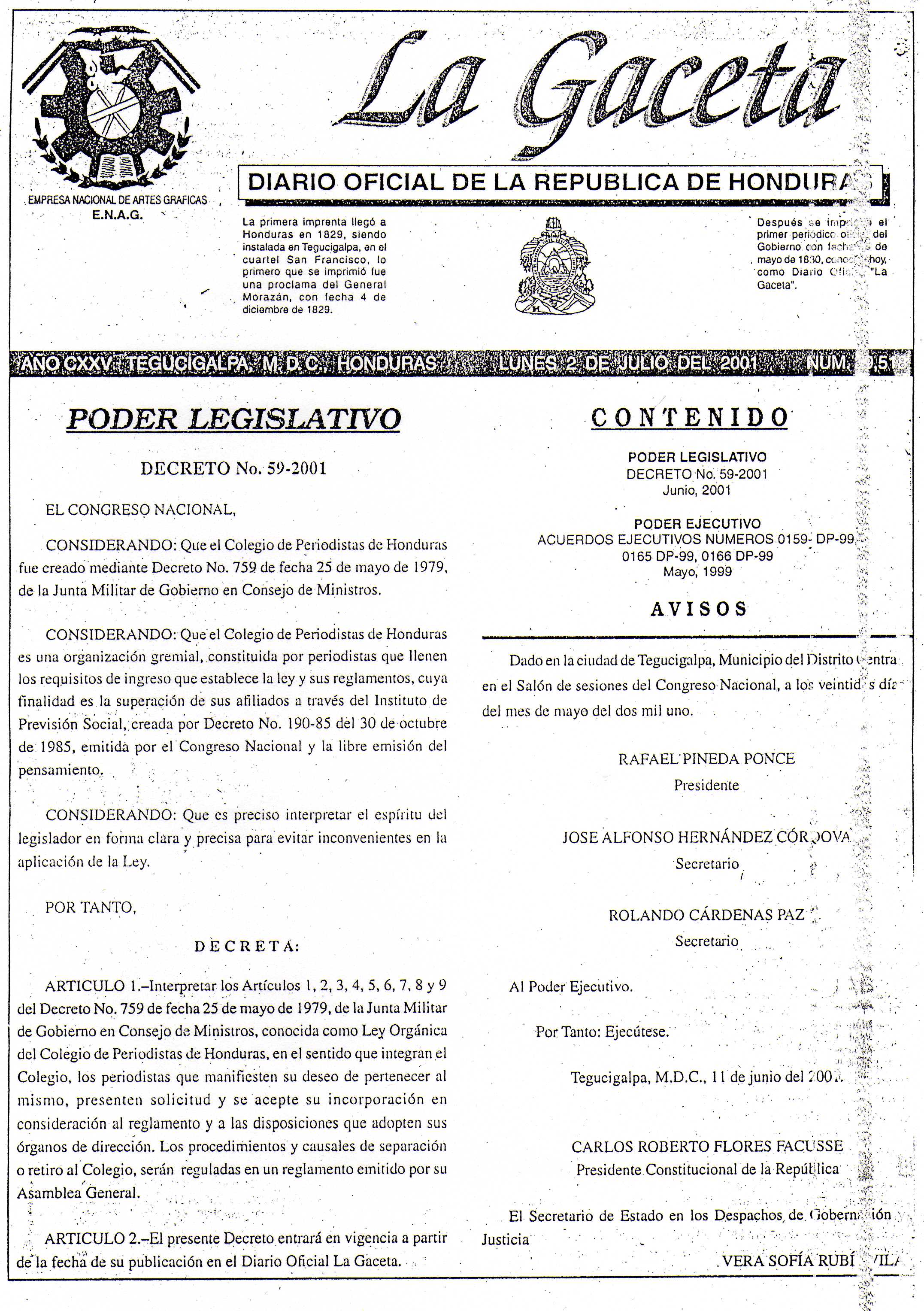 Gaceta del 2 de Julio del 2001